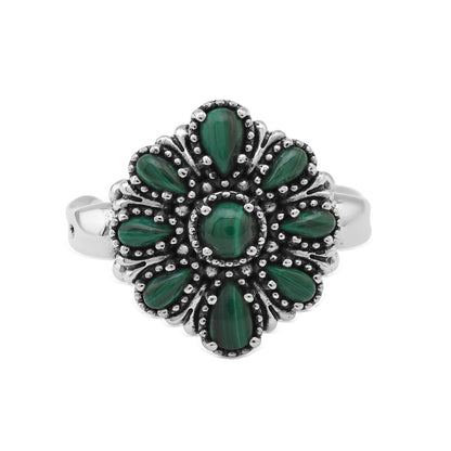  Sterling Silver Malachite Flower Cluster Ring, Sizes 5 to 10