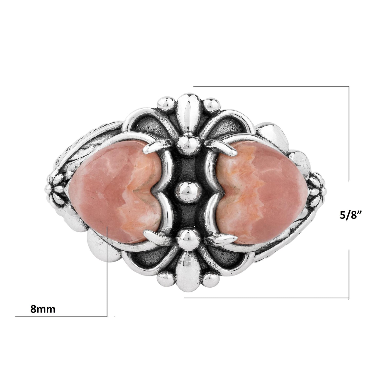 Sterling Silver Rhodochrosite Double Heart Ring