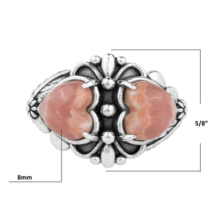 Sterling Silver Rhodochrosite Double Heart Ring