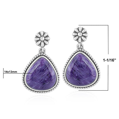 Sterling Silver Charoite Trillion Cut Post Earrings