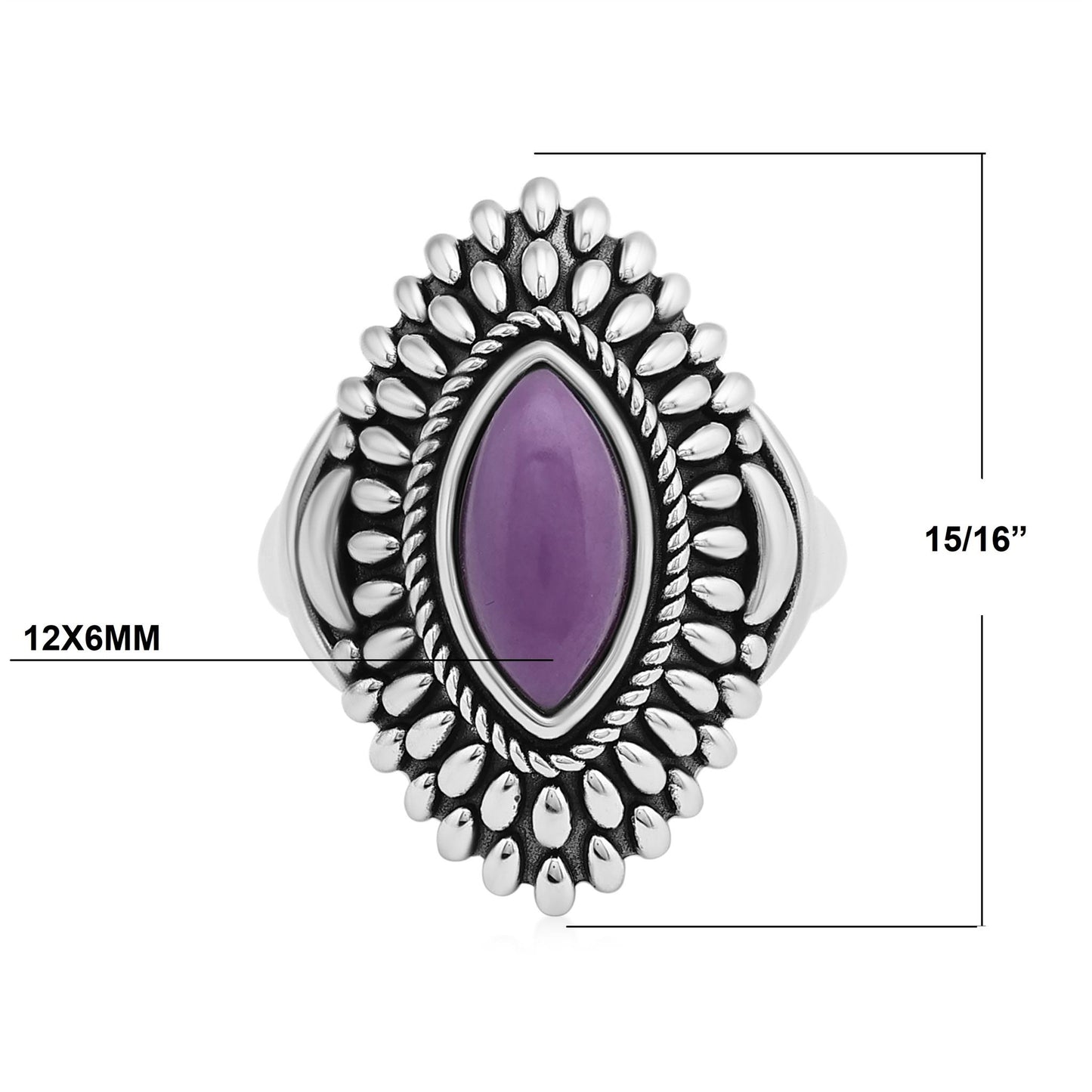 Sterling Silver Phosphosiderite Marquise Cut Rope and Bead Ring