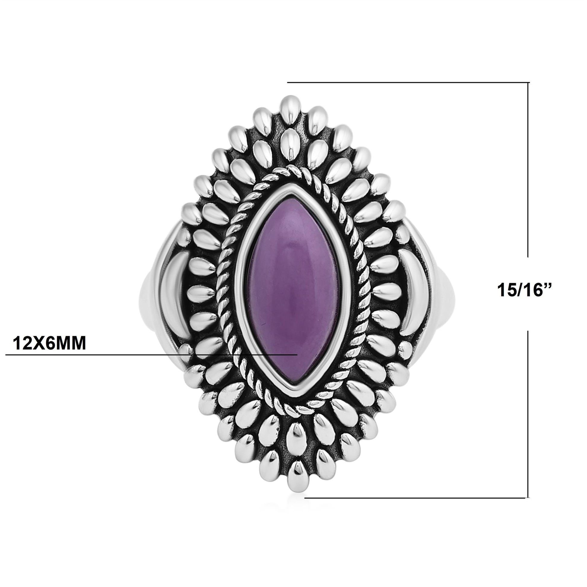 Sterling Silver Phosphosiderite Marquise Cut Rope and Bead Ring
