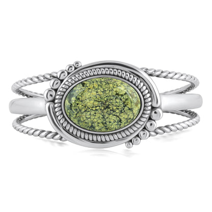 Sterling Silver Spiderweb Serpentine Bold Oval Gemstone Rope Cuff Bracelet