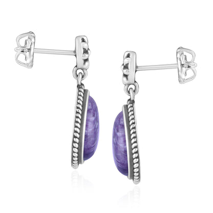 Sterling Silver Charoite Trillion Cut Post Earrings