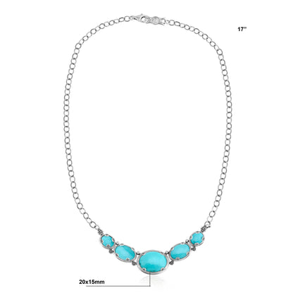 Sterling Silver Kingman Turquoise Graduated Oval Crescent Necklace, 17 Inches