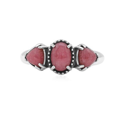  Sterling Silver Rhodonite Oval and Trillion 3-Stone Ring