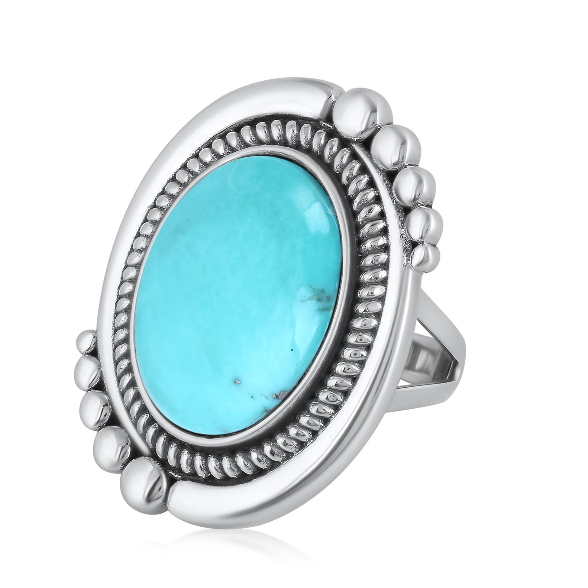 Sterling Silver Kingman Turquoise Oval Beaded Ring
