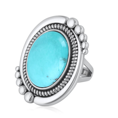 Sterling Silver Kingman Turquoise Oval Beaded Ring