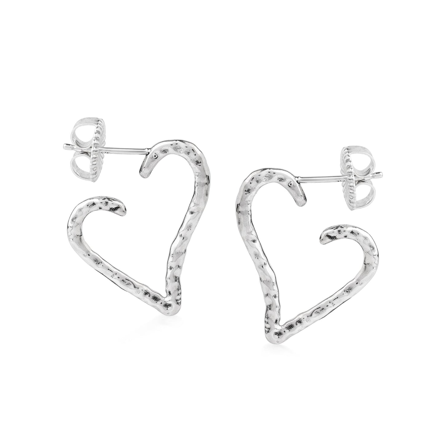 Sterling Silver 1 Inch Textured Heart Hoop Earrings 