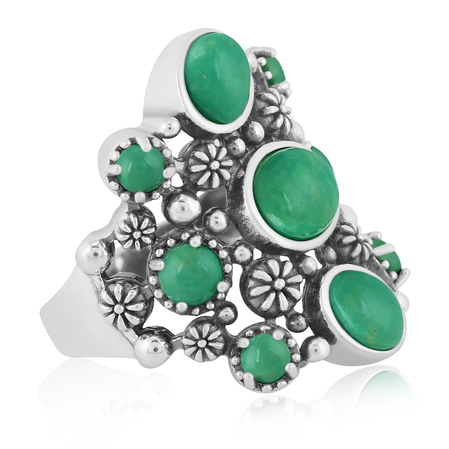 EXCLUSIVELY OURS! Sterling Silver Green Turquoise 9-Stone Cluster Ring, Sizes 5 to 10