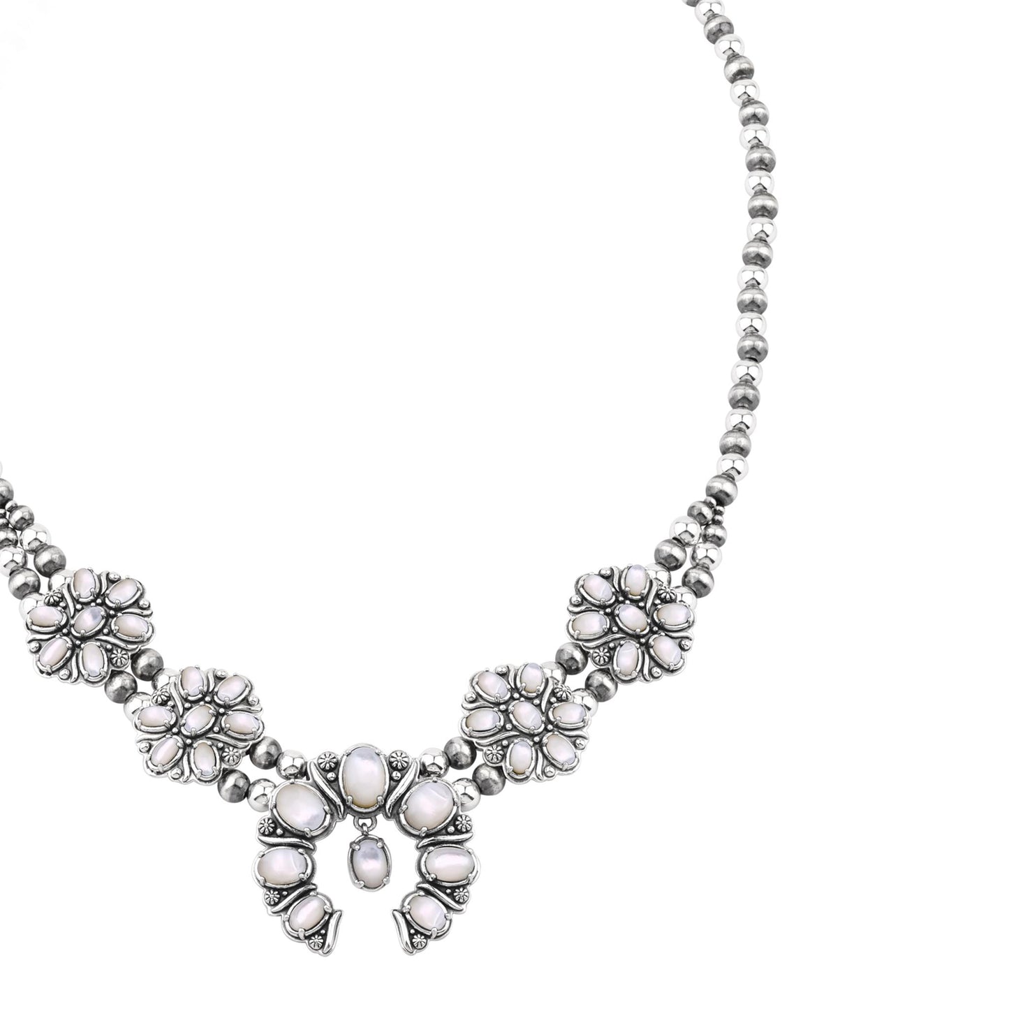  Sterling Silver White Mother of Pearl Oval Cluster Naja Necklace