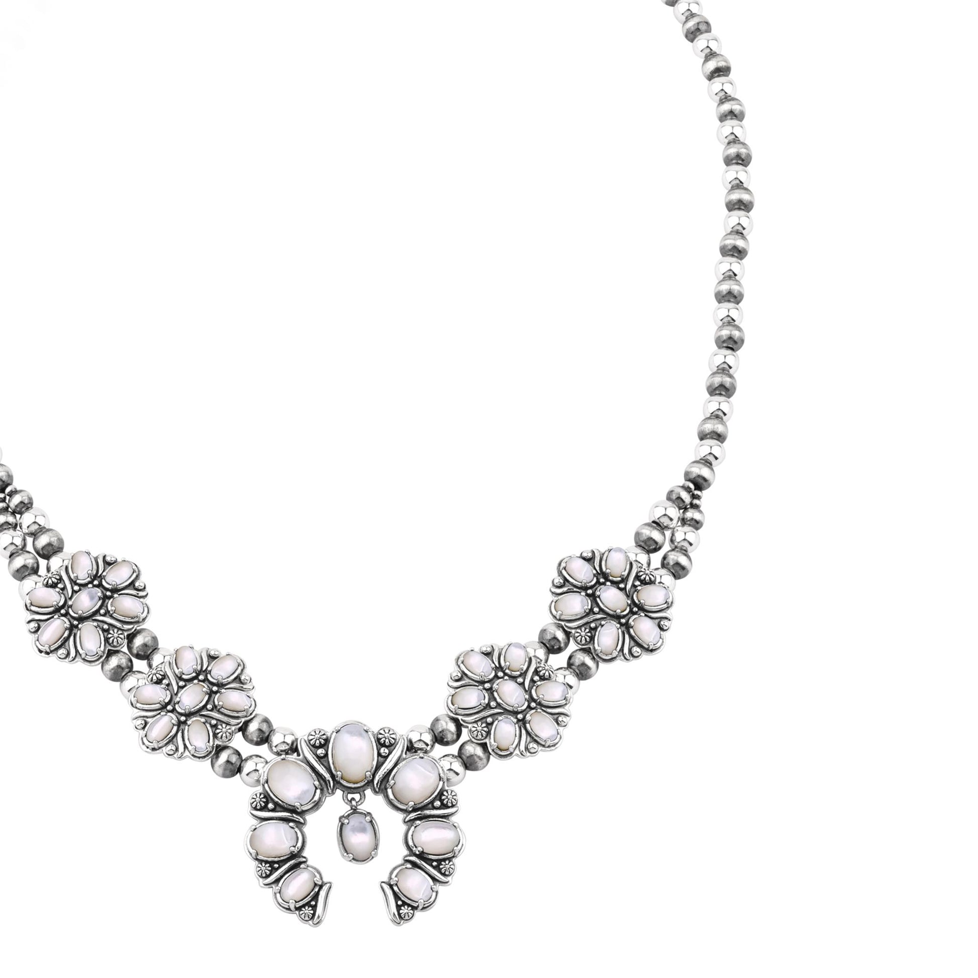  Sterling Silver White Mother of Pearl Oval Cluster Naja Necklace