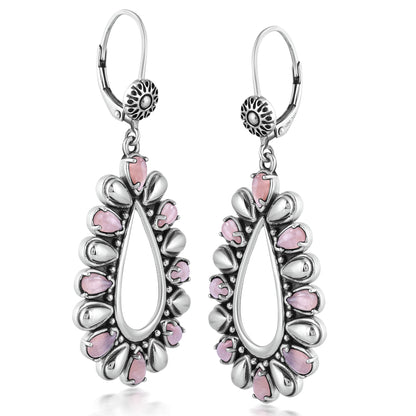 Sterling Silver Rhodochrosite Open Teardrop Pear-Cut Dangle Earrings