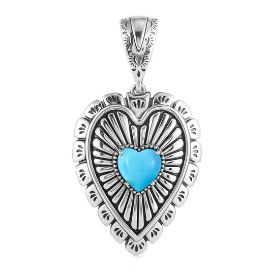 EXCLUSIVELY OURS! Sterling Silver Sleeping Beauty Turquoise Bold Heart Pendant Enhancer