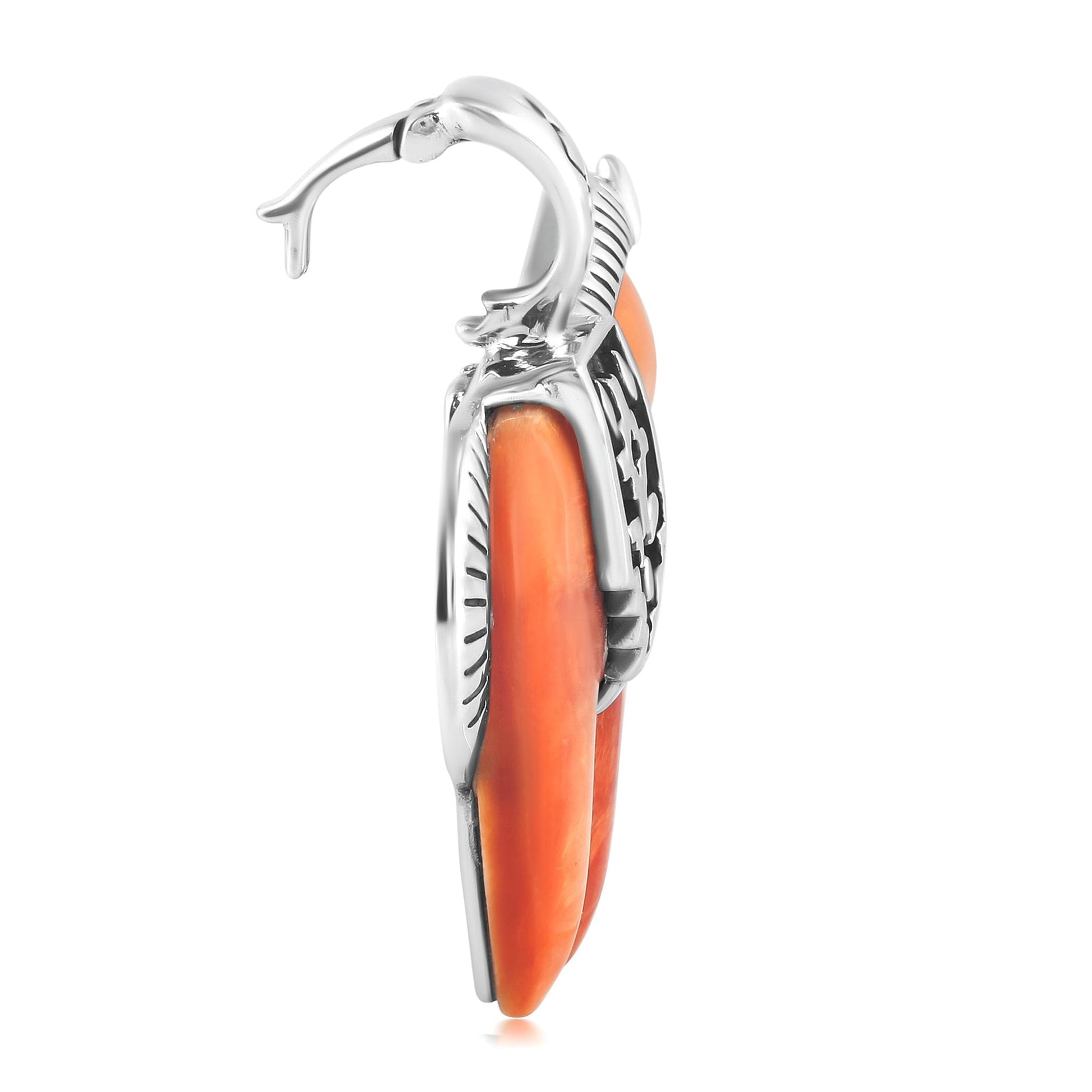 Sterling Silver Orange Spiny Oyster Gemstone Spirit Horse Pendant Enhancer