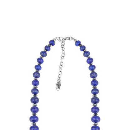 Sterling Silver Lapis Graduated Rondelle Bead Chunky Necklace