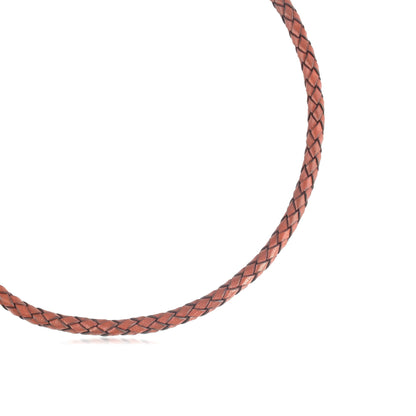 Braided Genuine Rust Leather Sterling Silver Necklace, 17 to 20 Inches