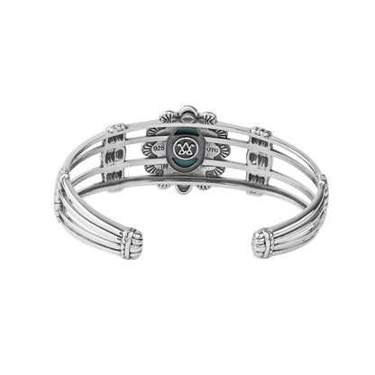  Sterling Silver Kingman Turquoise Oval Scallop Open Cuff Bracelet
