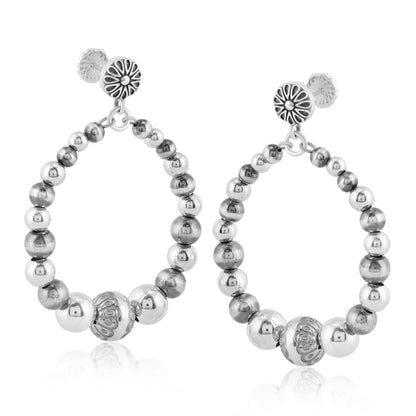 Sterling Silver Graduated Bead Hoop Earrings