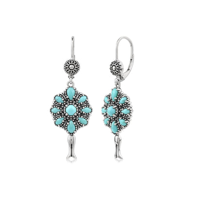 Sterling Silver Kingman Turquoise Petit Point Flower Cluster Squash Blossom Earrings