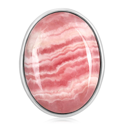 Sterling Silver Rhodochrosite Bold Oval Bezel Set Ring