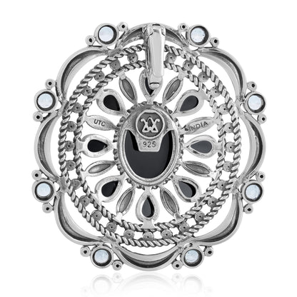 Sterling Silver Black Agate and White Topaz Oval Statement Pendant Enhancer