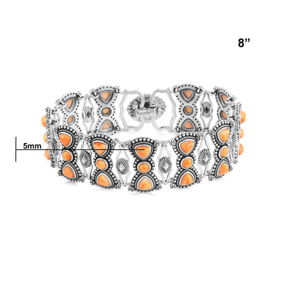 Sterling Silver Orange Spiny Oyster Round and Trillion Cut Link Bracelet, Sizes Small to Large