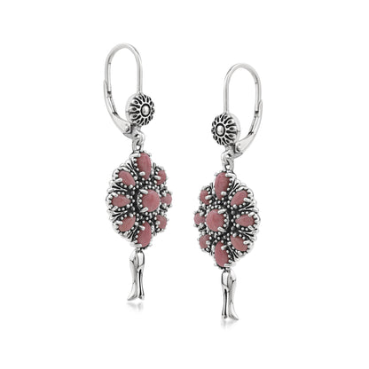  Sterling Silver Rhodonite Flower Cluster Squash Blossom Earrings