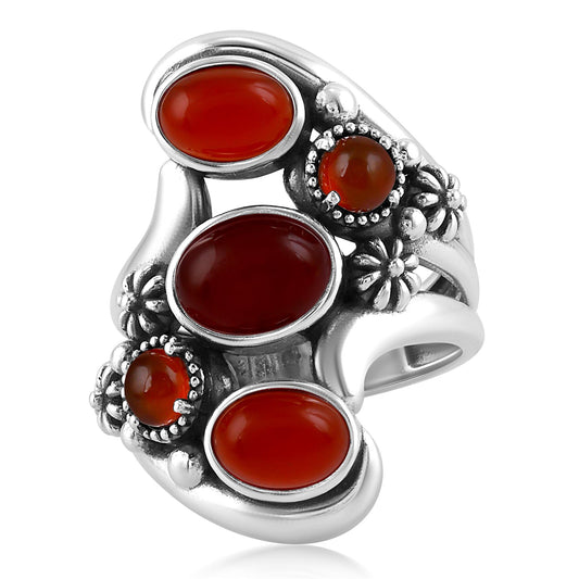 Sterling Silver Red Onyx Freeform Bypass Ring