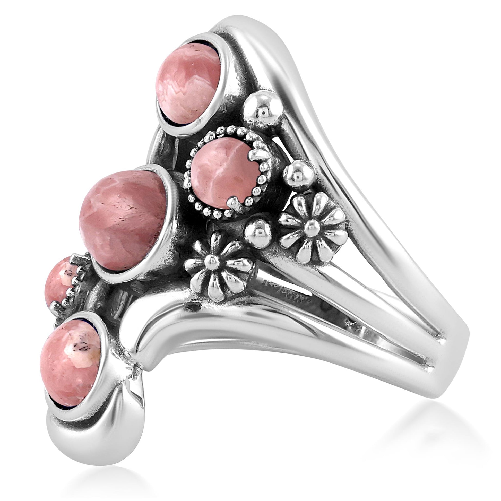 Sterling Silver Rhodochrosite Freeform Bypass Ring