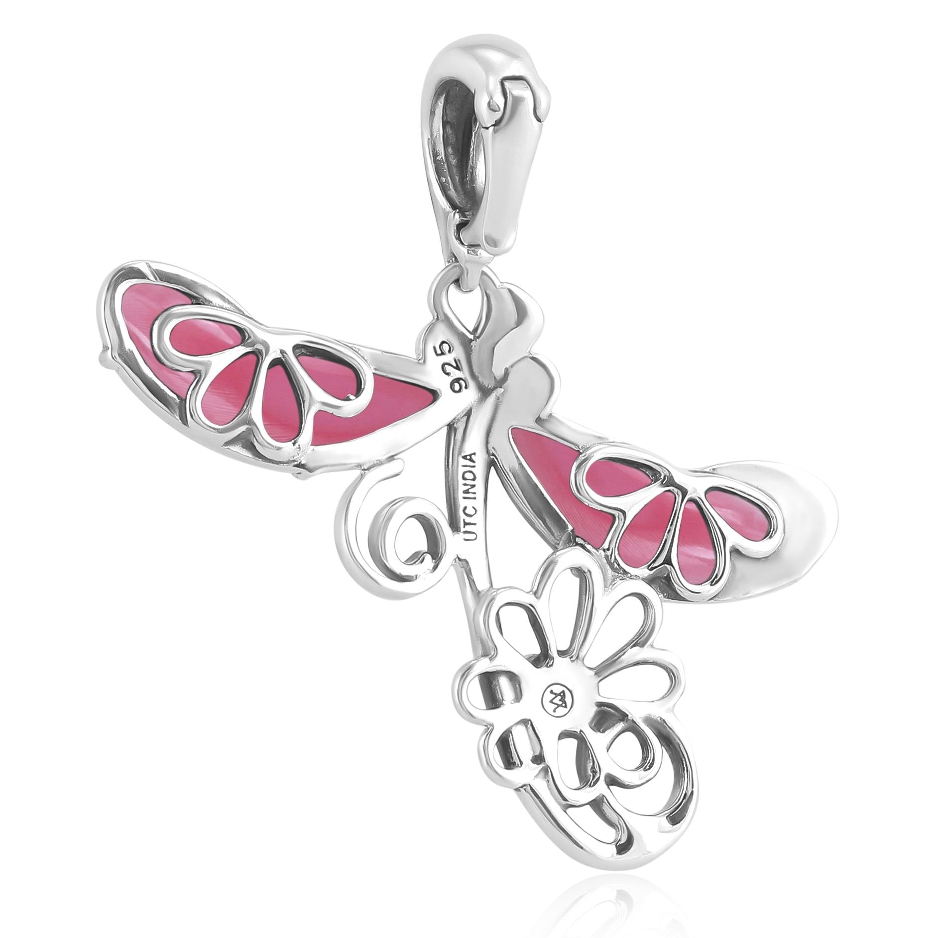 Sterling Silver Pink Shell and Variscite Fritz Casuse Dragonfly Pendant Enhancer