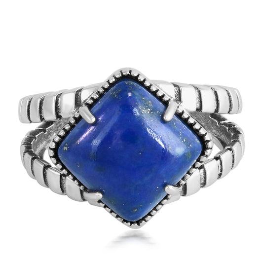 Sterling Silver Lapis Cushion-Cut Split Shank Ring