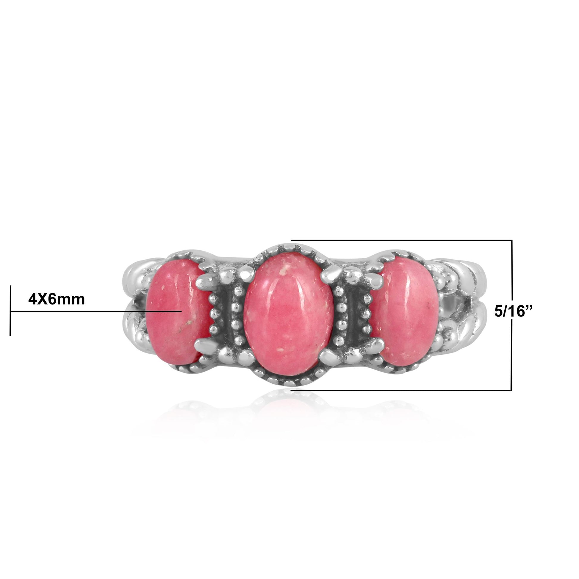 Sterling Silver Rhodonite 3-Stone Ring