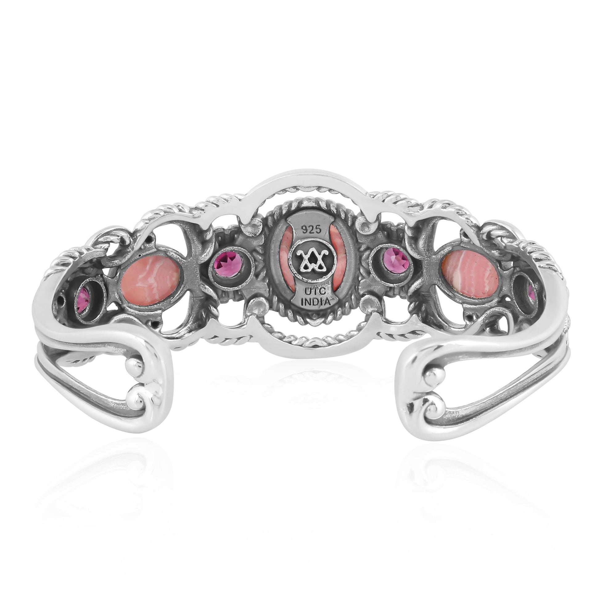 Sterling Silver Rhodochrosite and Rhodolite Garnet Desert Bloom Cuff Bracelet