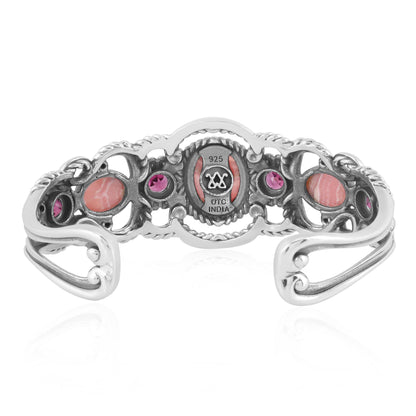 Sterling Silver Rhodochrosite and Rhodolite Garnet Desert Bloom Cuff Bracelet