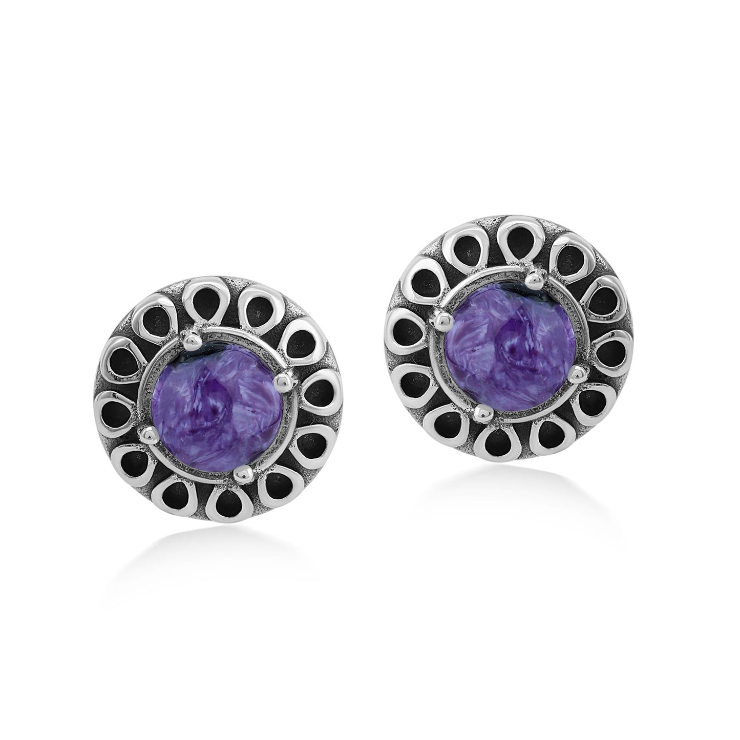 EXCLUSIVELY OURS! Sterling Silver Charoite Sunburst Stud Earrings