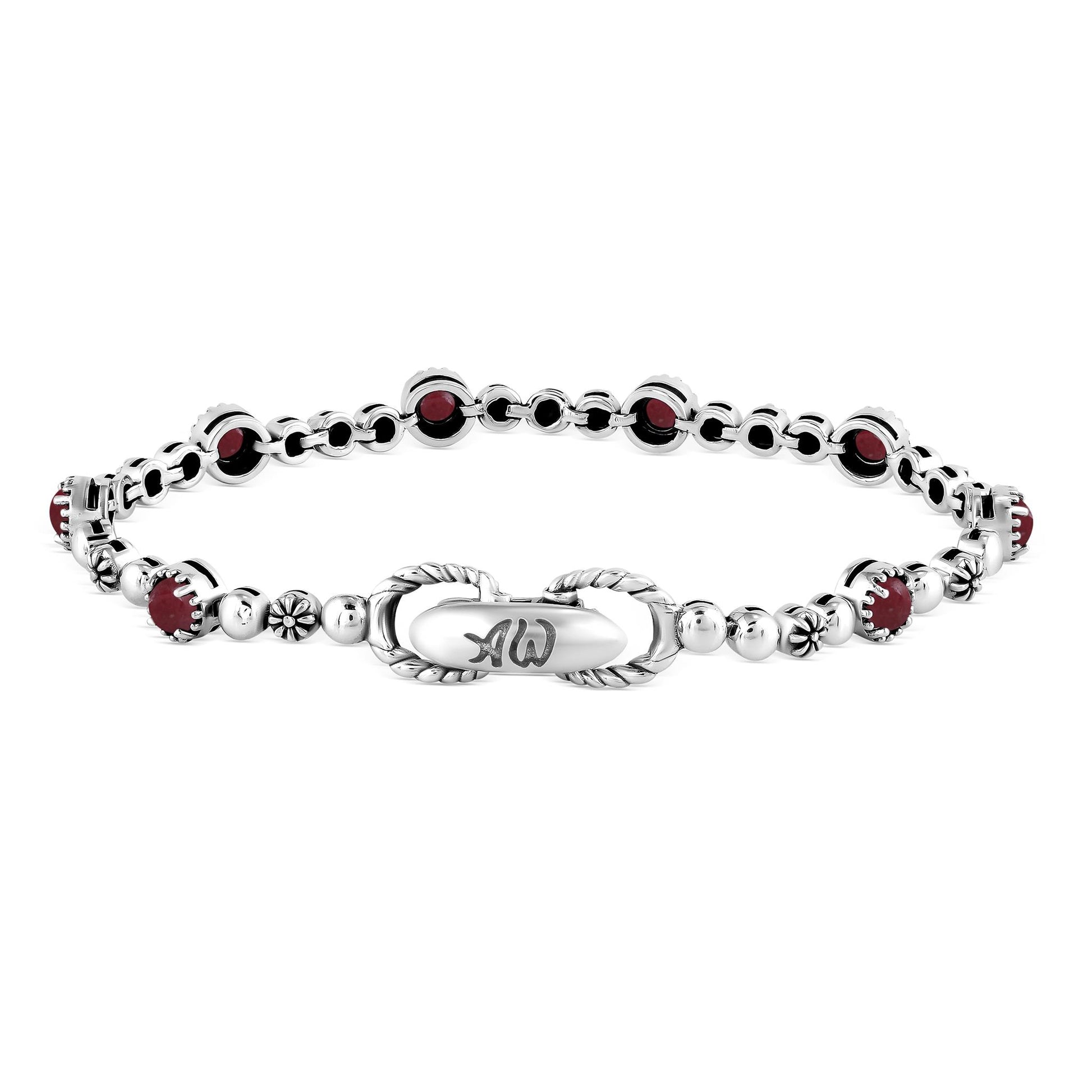 Sterling Silver Thulite Round Beaded Bracelet