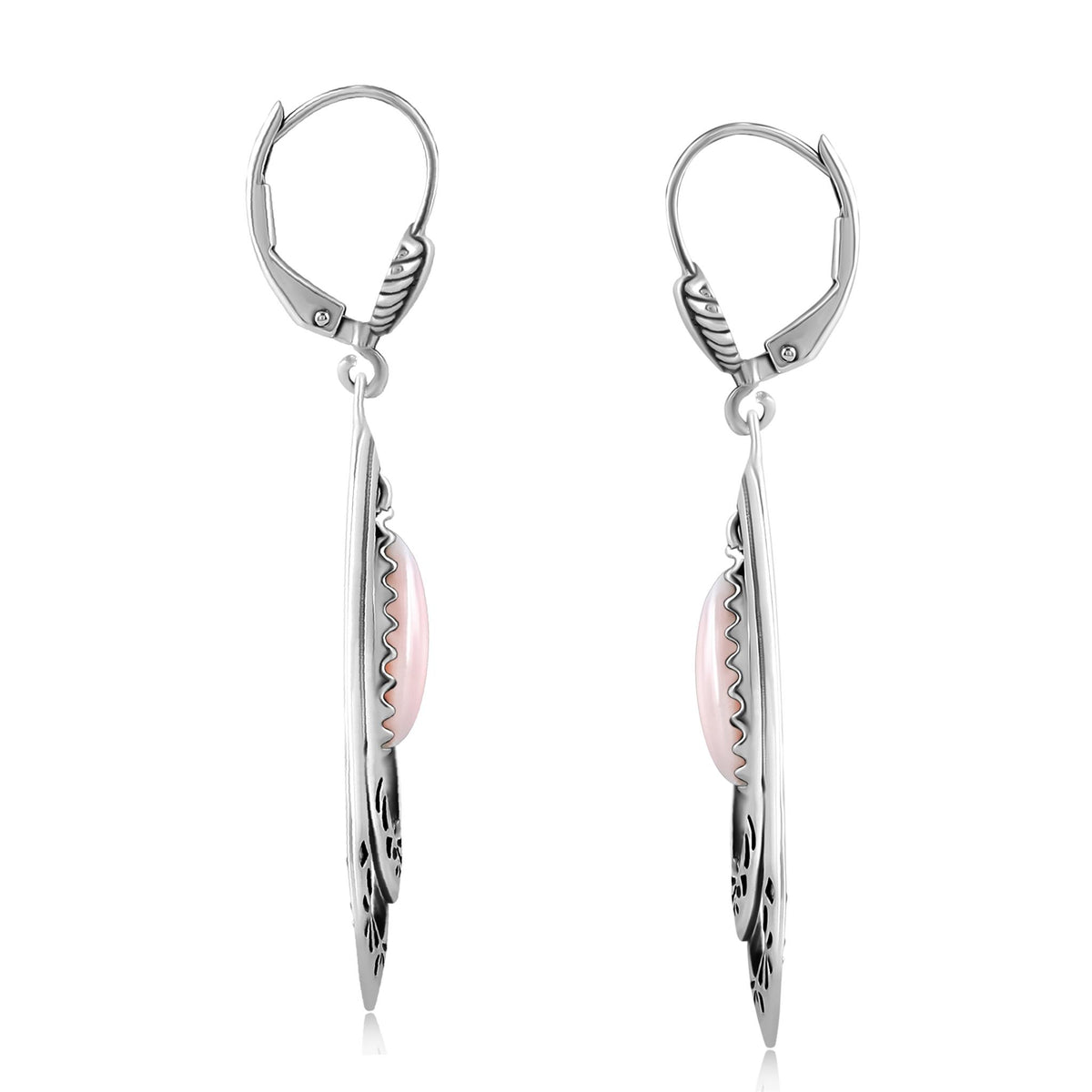 Sterling Silver Pink Opal Open Teardrop Lever Back Earrings