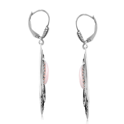 Sterling Silver Pink Opal Open Teardrop Lever Back Earrings