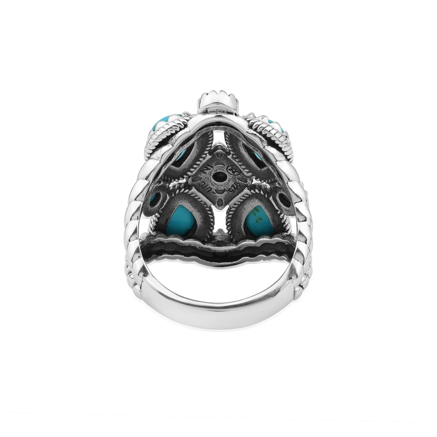 Sterling Silver Sleeping Beauty Turquoise 4 Pear and Round Cut Cluster Ring