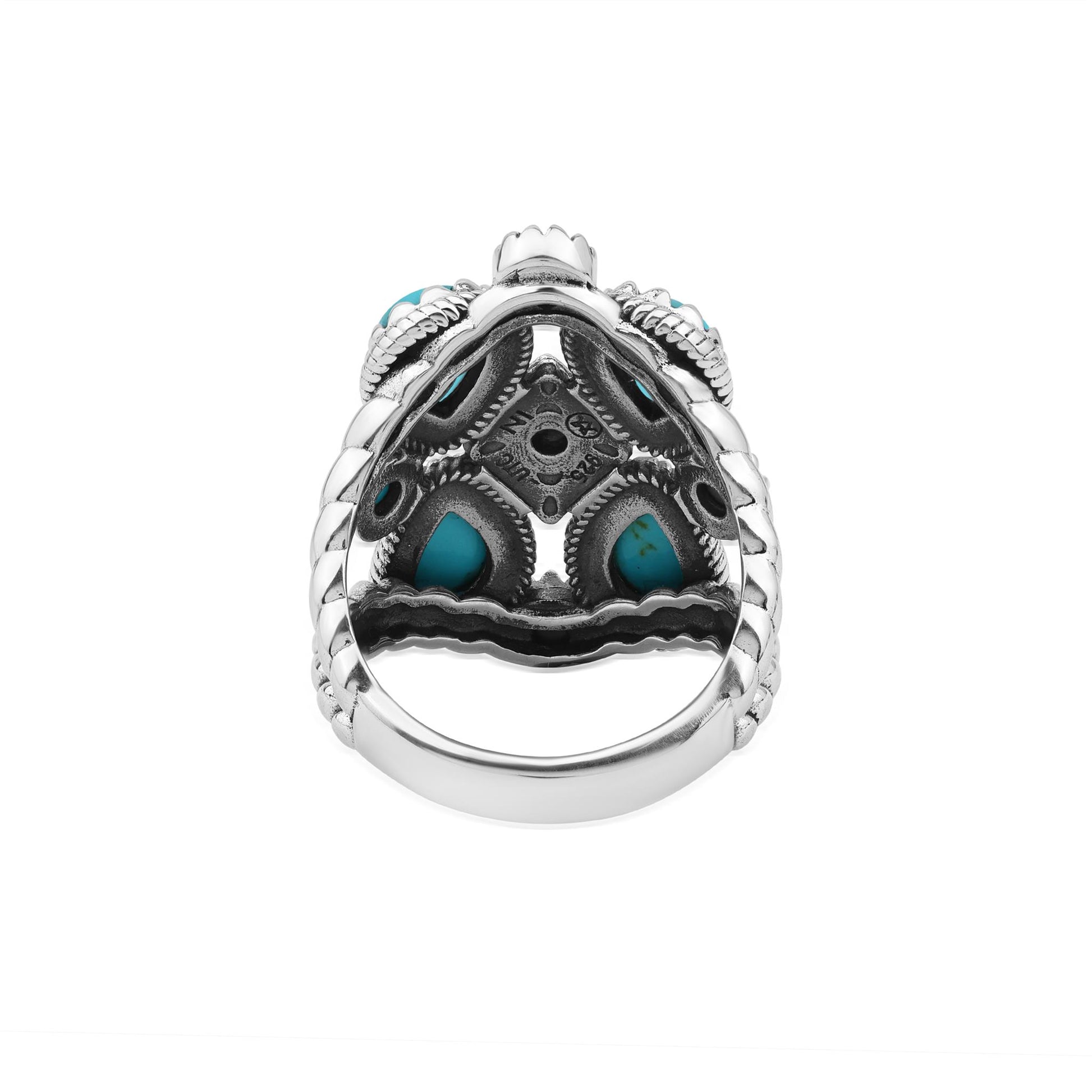 Sterling Silver Sleeping Beauty Turquoise 4 Pear and Round Cut Cluster Ring