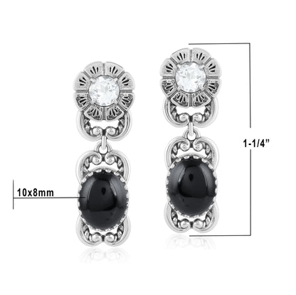 Sterling Silver Black Agate White Topaz Desert Bloom Dangle Earrings
