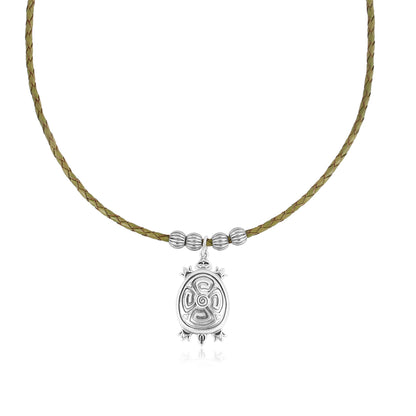 Sterling Silver Brown Leather Turtle Necklace, 17 to 20 Inches
