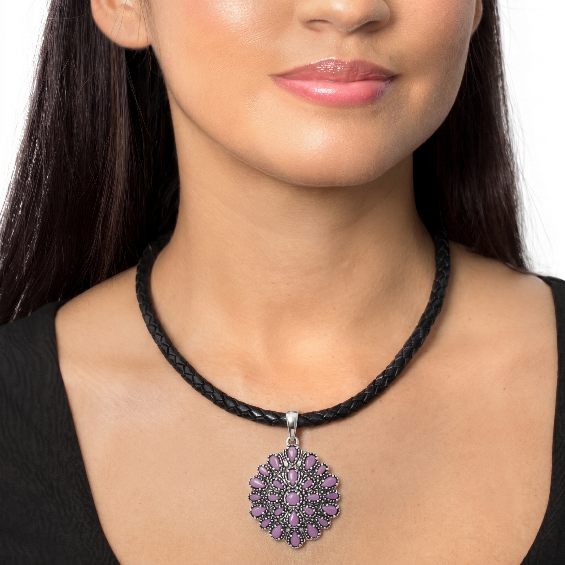 Sterling Silver Phosphosiderite Petit Point Round Pendant Enhancer