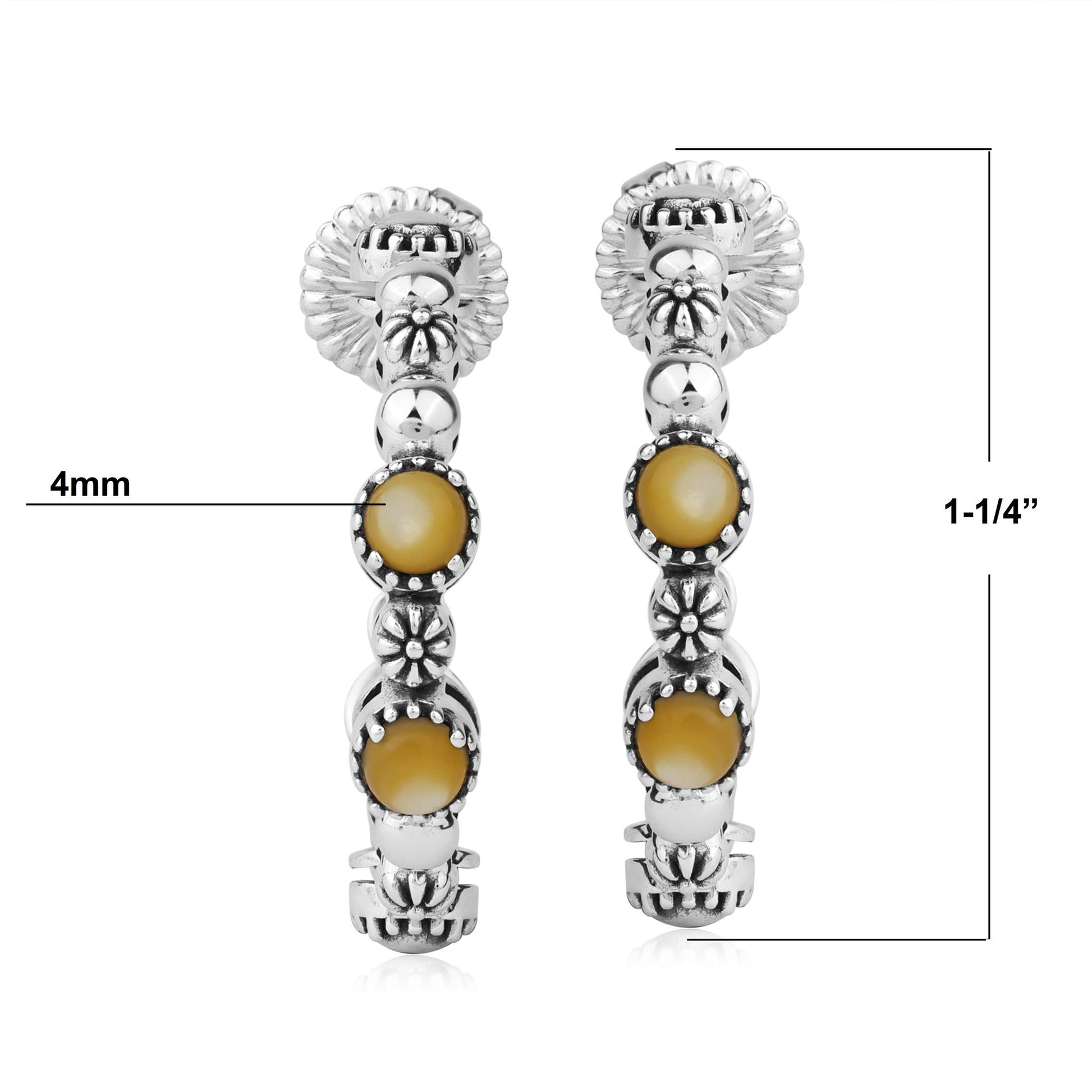 Sterling Silver Yellow Mother of Pearl 1 Inch Concha Hoop Earrings 
