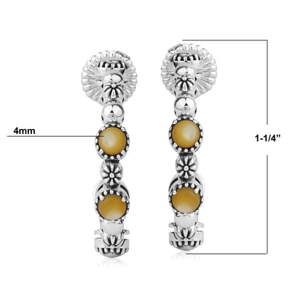 Sterling Silver Yellow Mother of Pearl 1 Inch Concha Hoop Earrings 