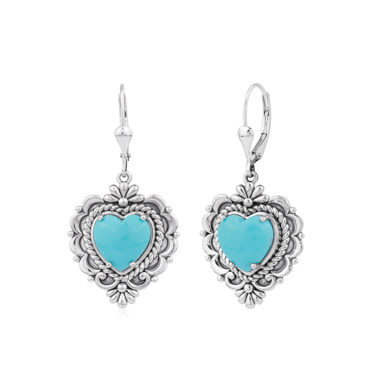 EXCLUSIVELY OURS! Sterling Silver Kingman Turquoise Heart Lever Back Earrings