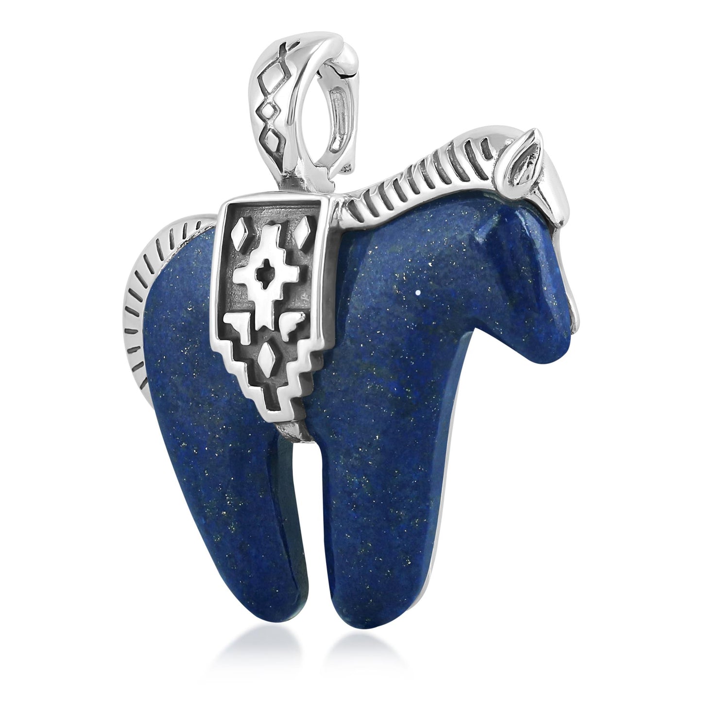 Sterling Silver Lapis Gemstone Spirit Horse Pendant Enhancer