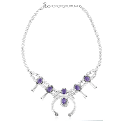 EXCLUSIVELY OURS! Sterling Silver Charoite Squash Blossom Necklace 17 to 20 Inches