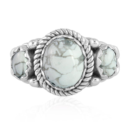 Sterling Silver White Howlite 3-Stone Ring, Sizes 5 to 11